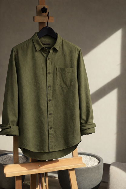 Camisa de Manta Hindú en Color Verde, Manga Larga | Línea 1530