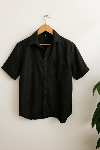 Camisa Manga Corta Negra de Lino | Línea 1530