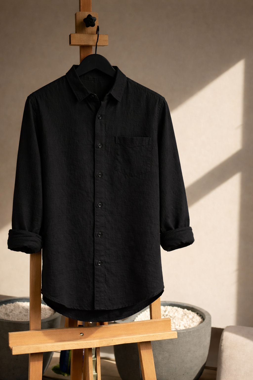 Camisa de Manta Hindú Negra Manga Larga | Línea 1530