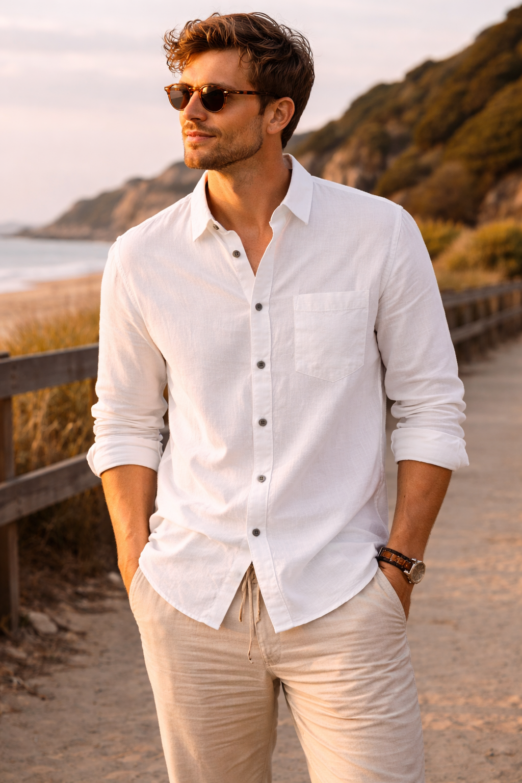 Camisa de Manta Hindú en Color Blanco, Manga Larga | Línea 1530