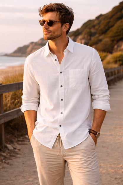 Camisa de Manta Hindú en Color Blanco, Manga Larga | Línea 1530