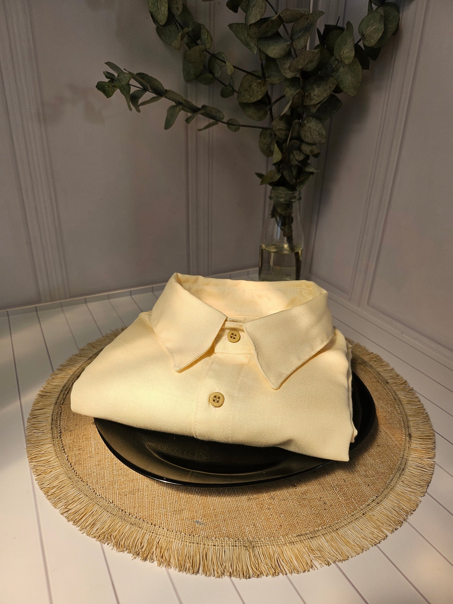 Camisa manga corta color crema de Lino | Línea 1530