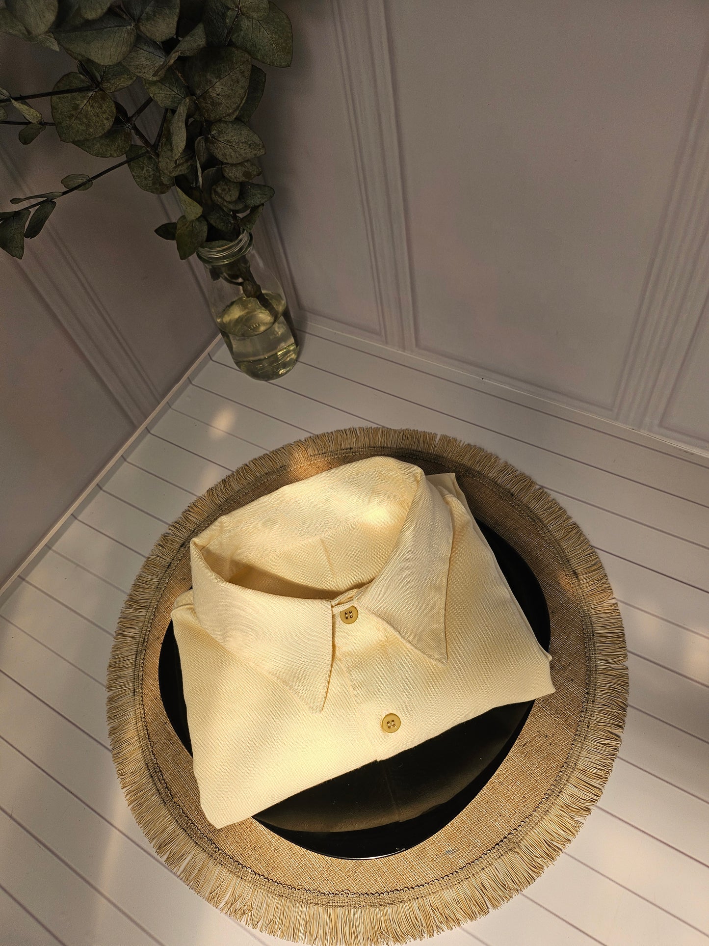 Camisa manga corta color crema de Lino | Línea 1530